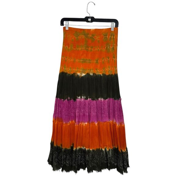 Solitaire Women’s Small Tiered Patchwork Maxi Skirt Indie Hippie Festival - Picture 4 of 7